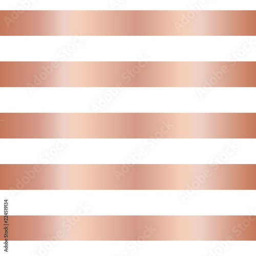 Rose gold foil stripe seamless vector background. Horizontal metallic copper lines on white pattern. Elegant simple luxurious design for wallpaper, banner, wedding, party invite, birthday celebration