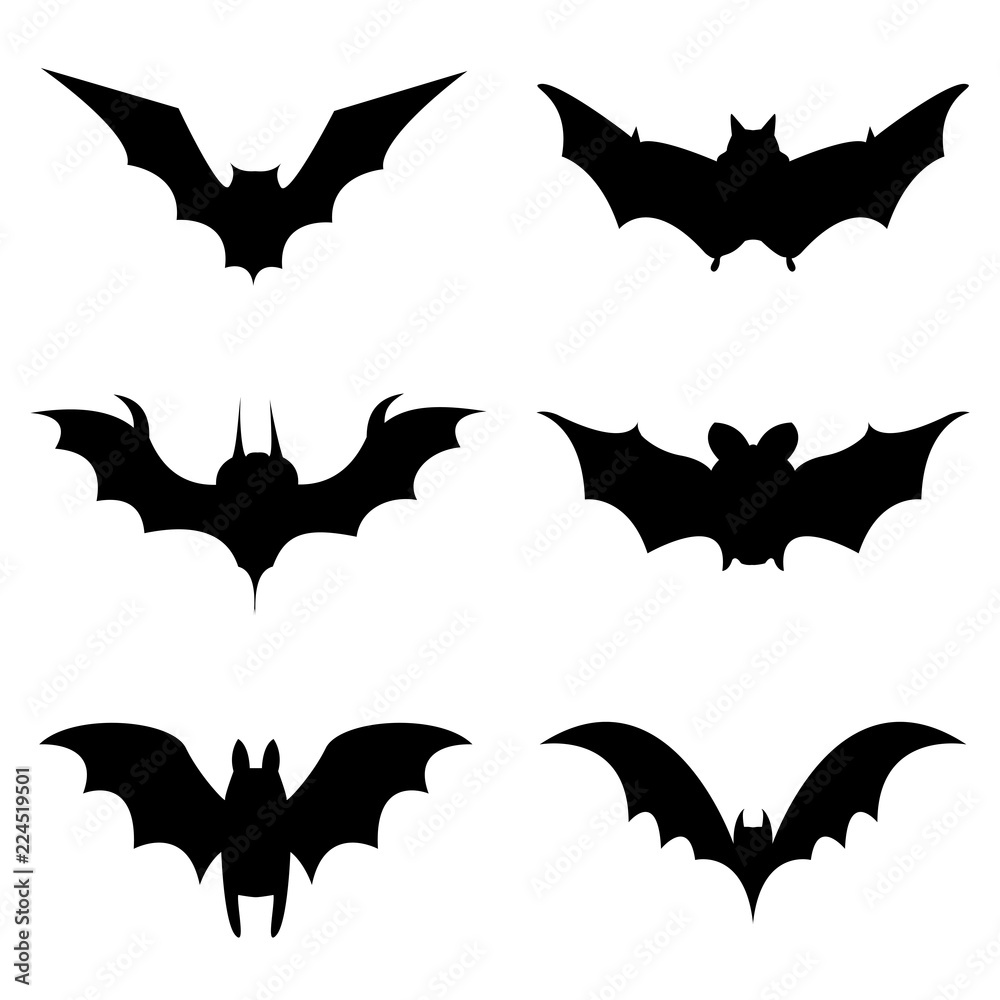 Halloween icons set of bats in black Halloween icons set of bats in black