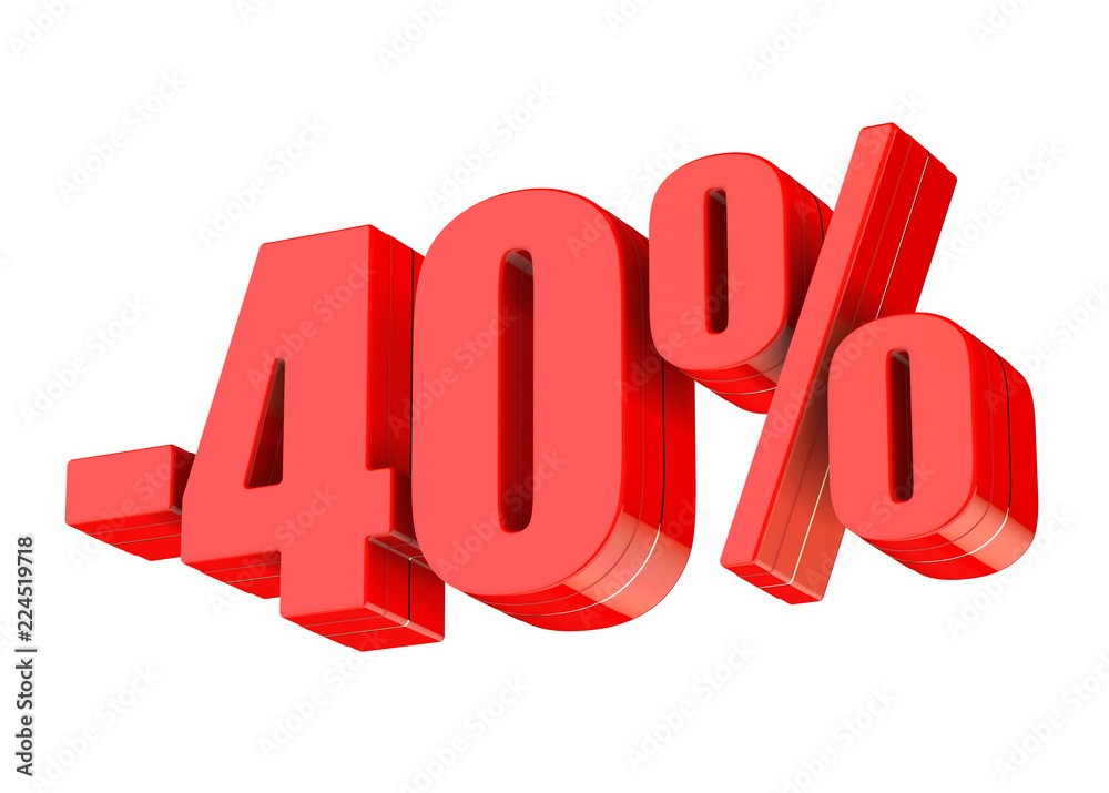 40 percent discount 3d rendered red text isolated on white background 40 percent discount 3d rendered red text isolated on white background