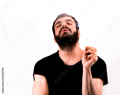 Man smoker in front of white background