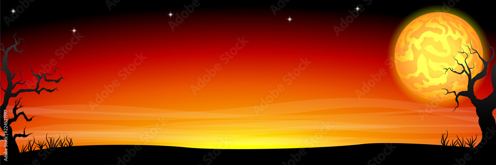 Fototapeta premium eerie halloween night background banner with a full moon