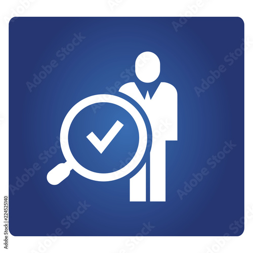 business people and magnifier check icon in blue background