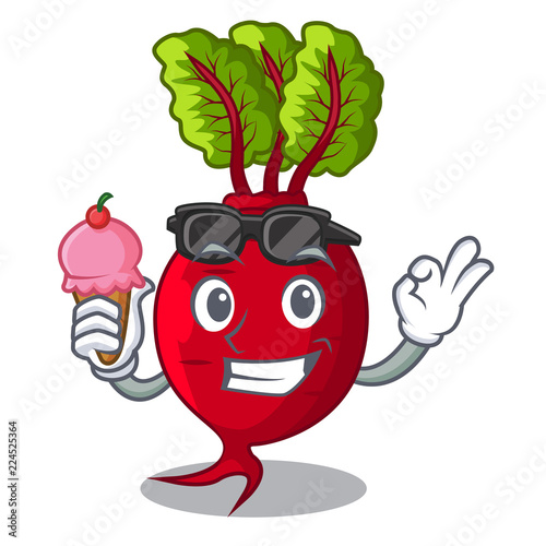 With ice cream character organic beetroot in the garden