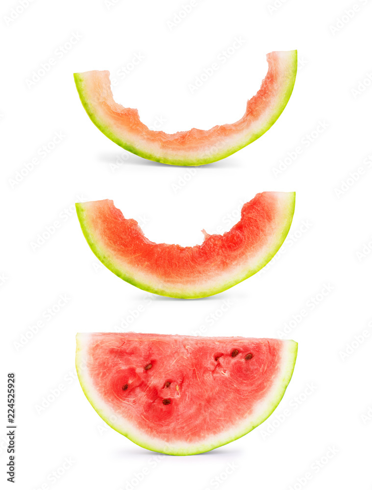 Bitten slice of watermelon on white background