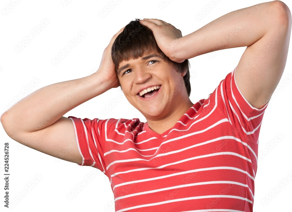 Portrait of Overjoyed Man with Hands on Head Portrait of Overjoyed Man with Hands on Head