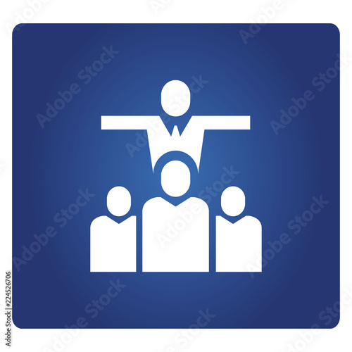 business man standing among crowd of people on blue background for leadership concept