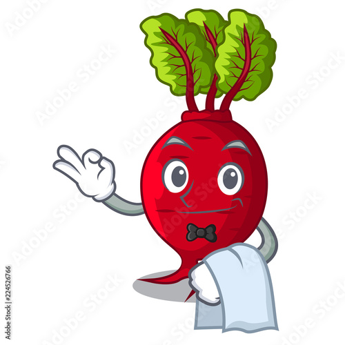 Waiter beetroot with leaves isolated on mascot