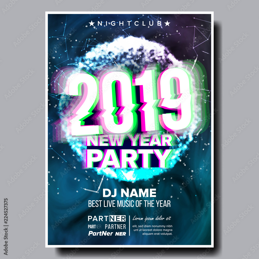 2019 Party Flyer Poster Vector. Happy New Year. Celebration Template ...