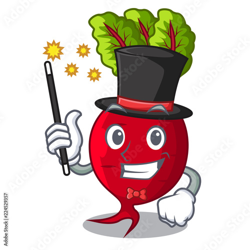 Magician whole beetroots with green leaves cartoon