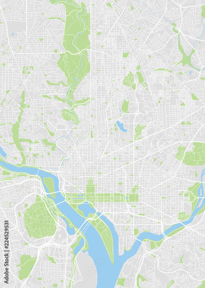 City map Washington, color detailed plan, vector illustration