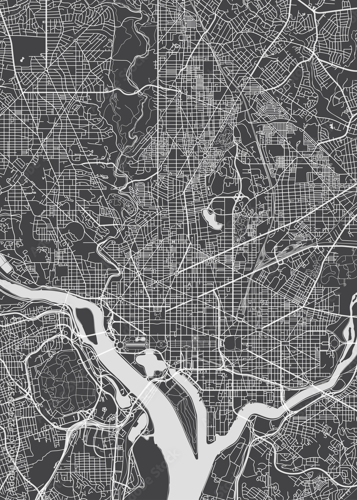Fototapeta premium City map Washington, monochrome detailed plan, vector illustration
