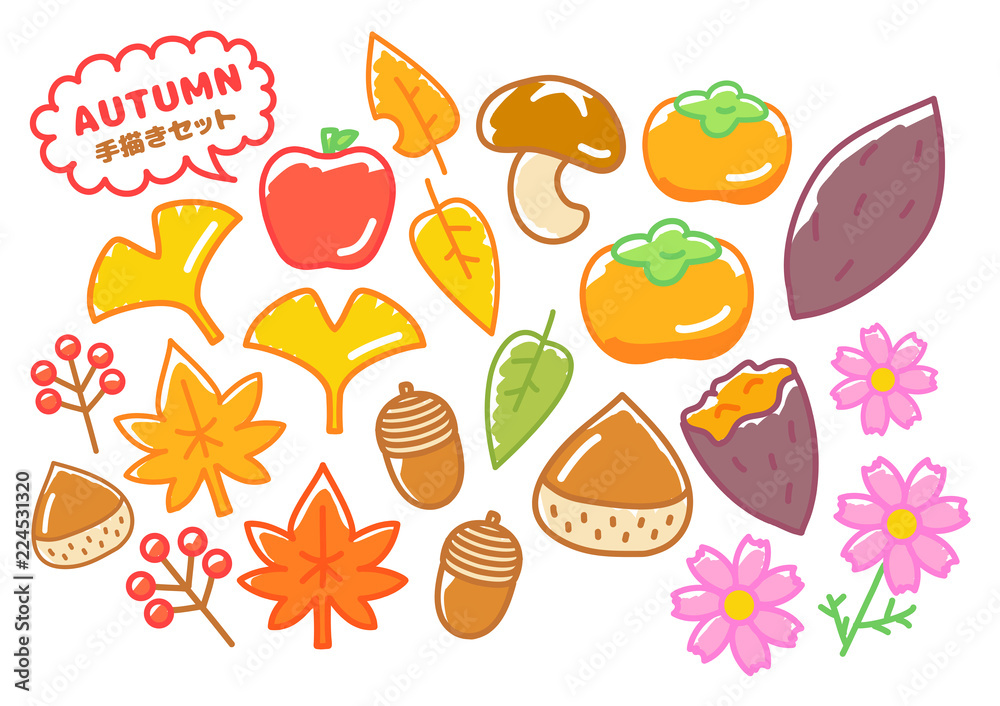 Autumn illustration material Handwriting style set Autumn illustration material Handwriting style set