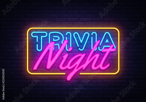 Trivia Night neon sign vector. Quiz Time Design template neon sign, light banner, neon signboard, nightly bright advertising, light inscription. Vector illustration photo