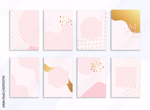 Set of pink flyers with gold design. Can be used for mobile website banners, web design, posters, email and newsletter designs.