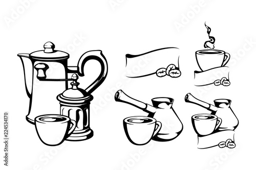 coffee set with a cup black and white
