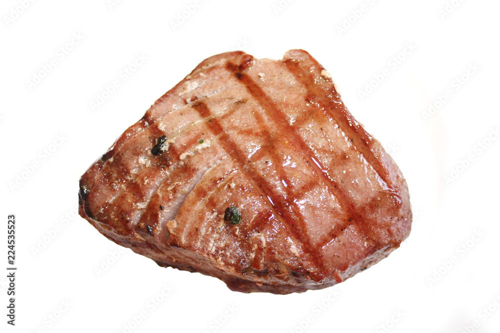 Tuna fish steak grilled	white background
