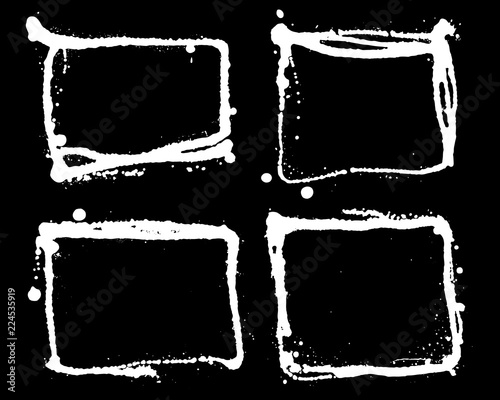 Grunge splatter frames set. Ink stains design elements. Spray splashes borders collection. Liquid stains isolated. Abstract vector illustration.