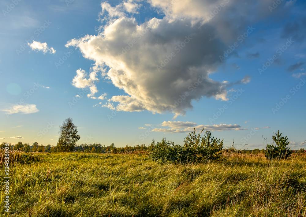Sunny autumn evening in the country.Shadows from the setting sun. Sunny autumn evening in the country.Shadows from the setting sun.