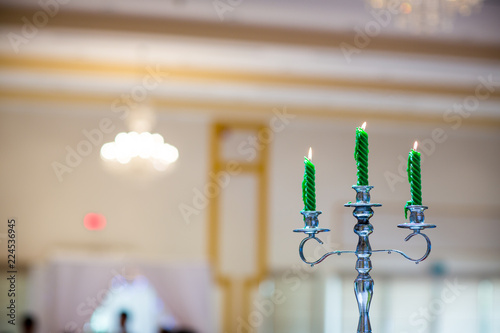 Candlestick with blur bokeh background. image for background, wallpaper and copy space. rest in peace concept. romantic dinner for aniversary concept