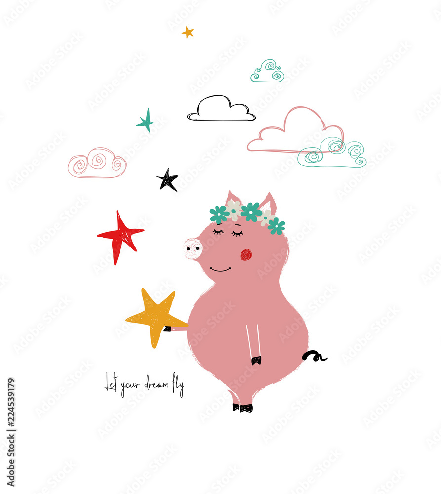 Cute Pig Holding A Star. Cute Pig Holding A Star.