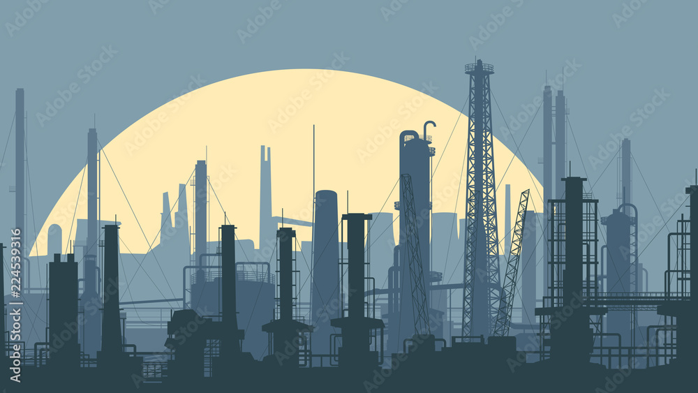 Horizontal stylized illustration industrial district.