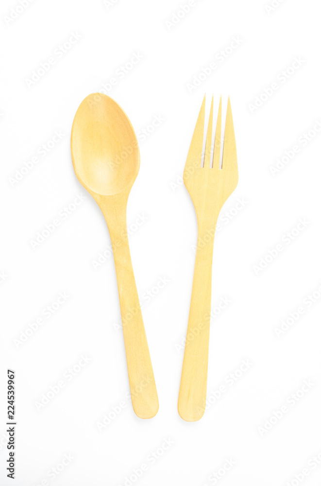 wood spoon and fork on white background wood spoon and fork on white background