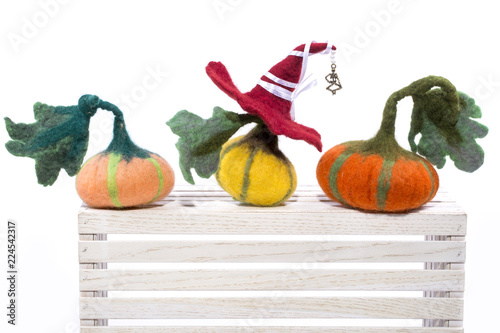Pumpkin handmade from felted wool for celebration of Halloween