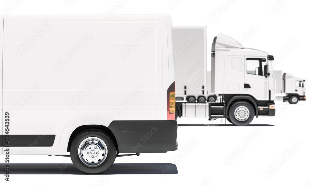 Part of a Delivery Van with Semi Trailer Trucks in the Background 3d rendering