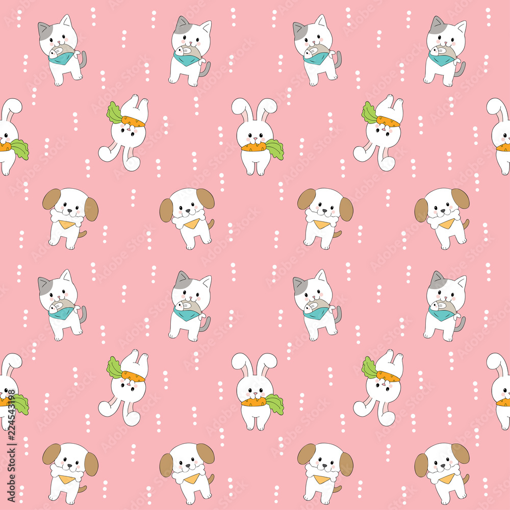 Obraz premium Cartoon cute animals seamless pattern vector.