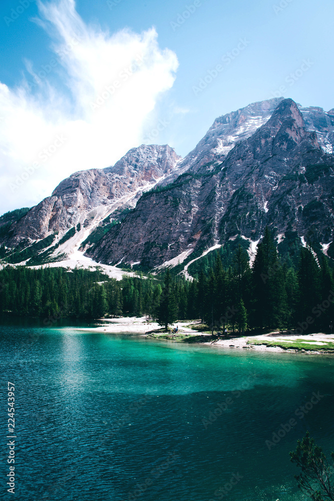 Beautiful view of Lago di Braies or Pragser wildsee, Italy.