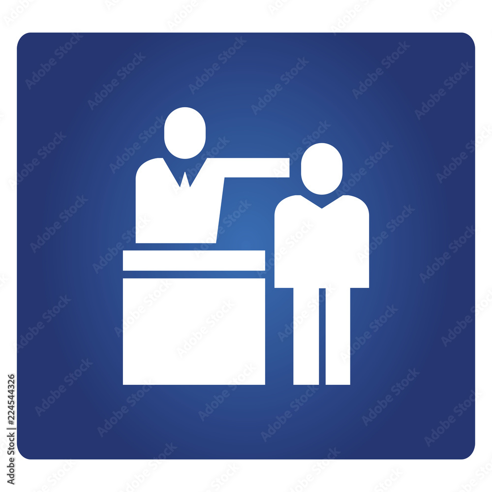 business people in reception icon in blue background business people in reception icon in blue background