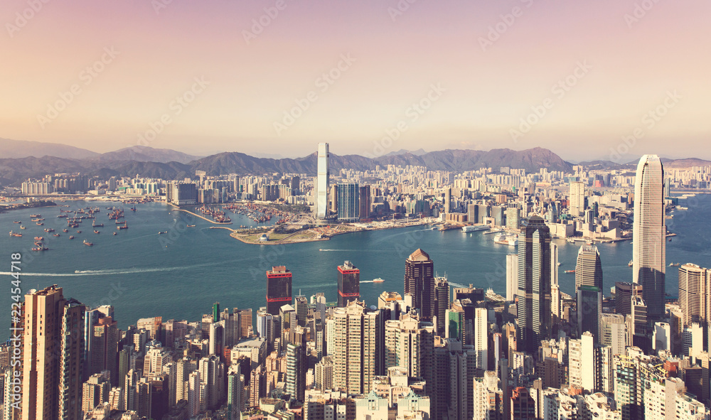 Hong Kong Cityscape in vintage tone