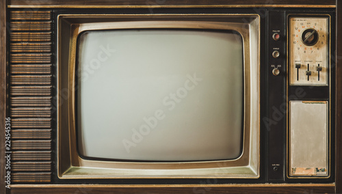 Close up of old TV screen. Vintage retro television style