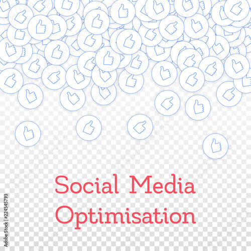 Social media icons. Social media optimisation concept. Falling scattered thumbs up. Scatter top grad