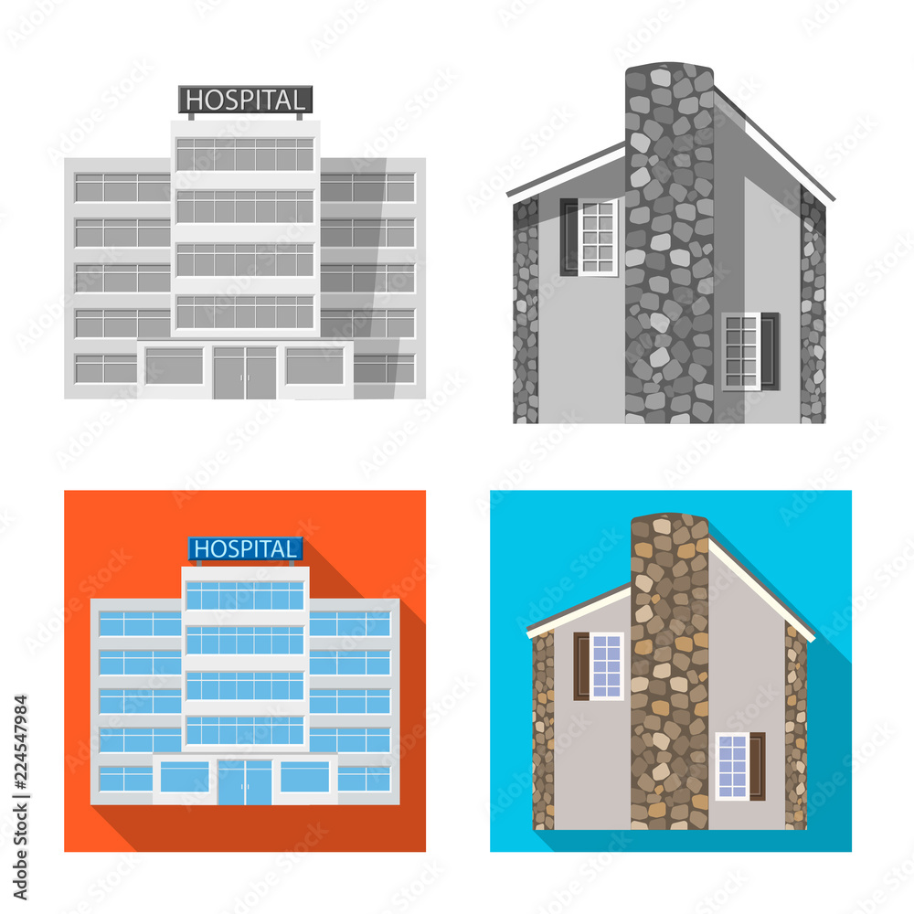 Vector design of building and front symbol. Collection of building and roof vector icon for stock.