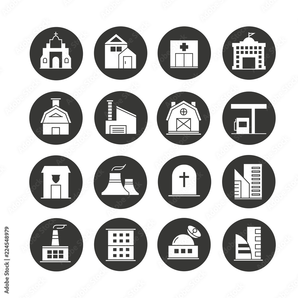 building icon set in circle button