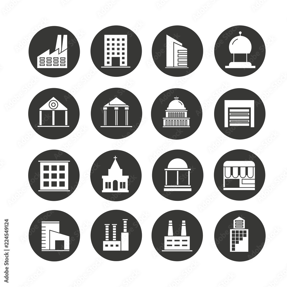 building icon set in circle button building icon set in circle button