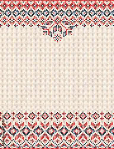 Merry Christmas Happy New Year greeting card frame knitted pattern