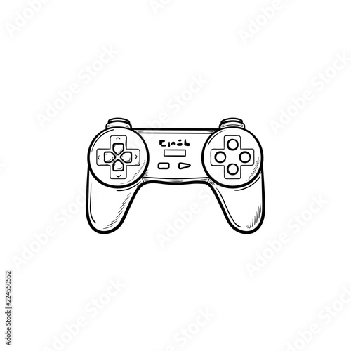 Game joystick hand drawn outline doodle icon. Video game controller and gamepad, pc game controller concept. Vector sketch illustration for print, web, mobile and infographics on white background.