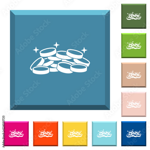 Treasure white icons on edged square buttons