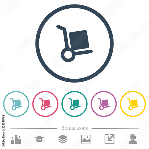 Hand truck flat color icons in round outlines