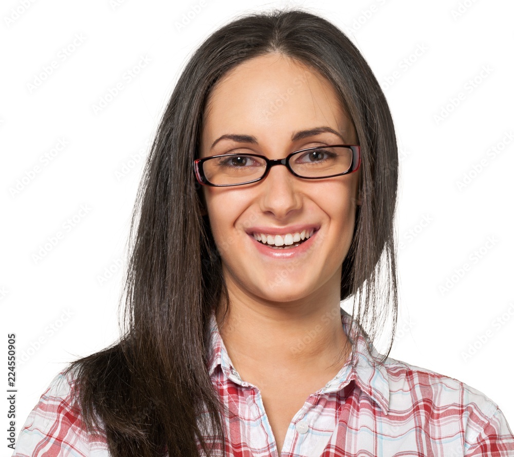 Young woman wearing glasses and smiling Young woman wearing glasses and smiling