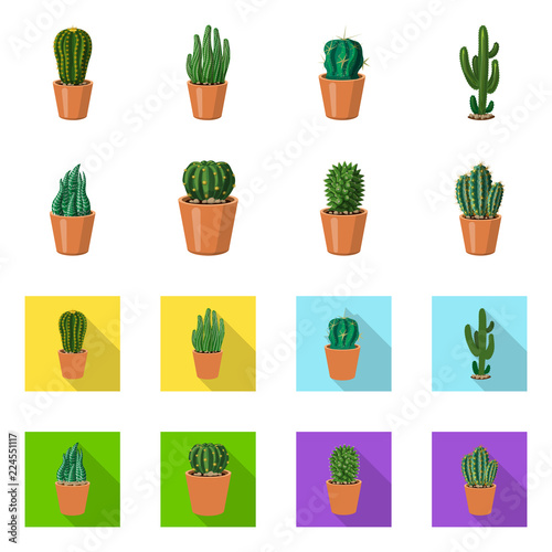 Vector illustration of cactus and pot sign. Collection of cactus and cacti stock vector illustration.