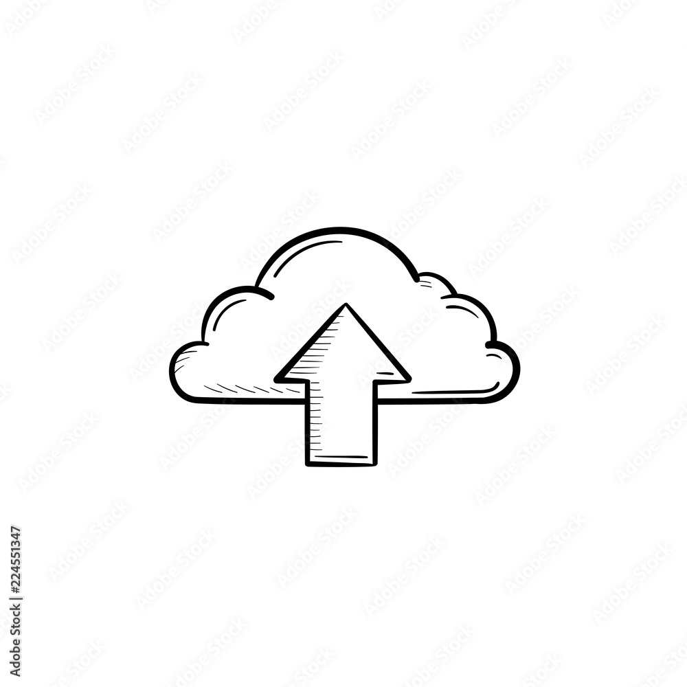 Cloud with arrow up hand drawn outline doodle icon. Cloud upload technology, cloud storage service concept. Vector sketch illustration for print, web, mobile and infographics on white background. Cloud with arrow up hand drawn outline doodle icon. Cloud upload technology, cloud storage service concept. Vector sketch illustration for print, web, mobile and infographics on white background.
