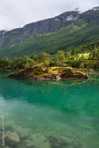 Lovatnet - green Lake in Lodal valley, Norway