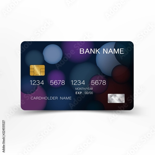 Colorful credit card template design. On white background. Vector illustration. Glossy plastic style.
