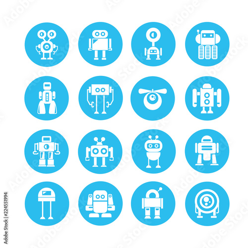 robot character icons in blue buttons