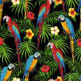 Tropical seamless pattern with parrots.