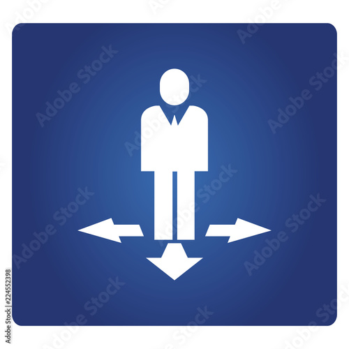 business people and arrows for decision making icon in blue background