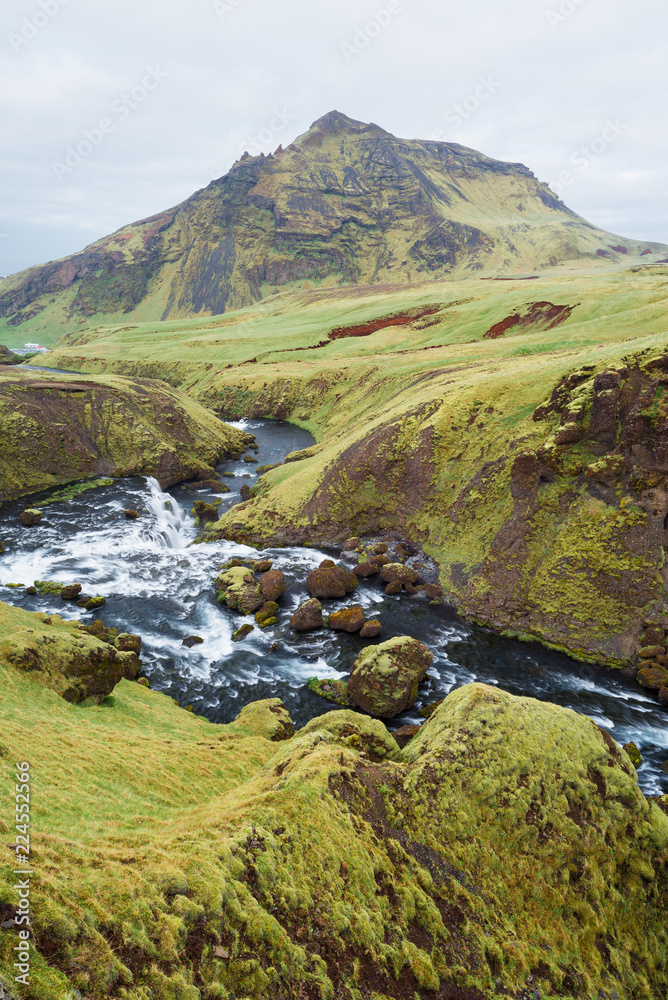 Green valley of the Skoga River, Iceland